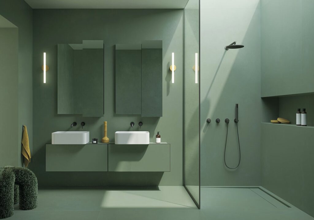 A green bathroom by Nemo Tile and Stone
